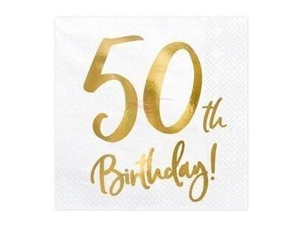 Serwetki papierowe - 50th Birthday! - Białe - 33x33cm - 20 sztuk