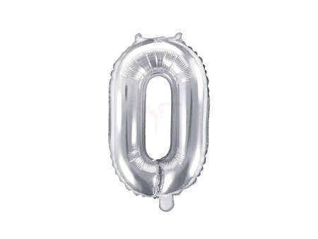 Balon foliowy - Cyfra "0" - Srebrny - 35 cm 